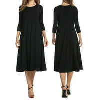 Просвета летни рокли за жени със средна дължина горещи продажби солиден ръкав A-Line Round Dekline рокля черно 2xl