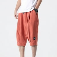 Мъжки къси панталони ежедневни джобове за теглене еластична талия каприс лято бермуди къси удобни панталони оранжеви L