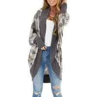 Модни дамски камо-печат Небрежен пачуърк жилетки Отворени предни дълги ръкави палто модерно тънко прилепнало топло уютно жилетка върхове пуловер палто