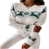 Коледен грозен пуловер за жени Платен празничен лос Снежинка отпечатан пуловер джъмпер Елен дърво смешно коледно плетене на пуловери