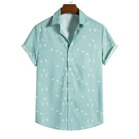 Lilgiuy Мъжки отпечатана риза Мъжки небрежен тънък копче за печат ревера с къс ръкав риза
