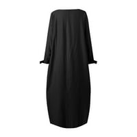 Стабилни жени ретро рокля с дълъг ръкав солиден цвят кръгла шия макси рокли черни l