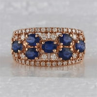 14к Розово злато овално синьо сапфир диамант лента пръстен 1-Кттт