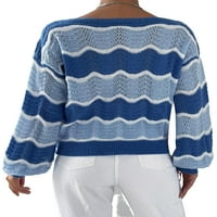 Небрежни цветни блокирани пуловери с дълъг ръкав сини пуловери
