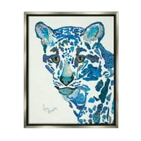 Ступел индустрии облачни Леопард колаж сини модели дивата природа животински живопис блясък сив плаващ рамкирани платно печат стена изкуство, дизайн от Лиза Моралес