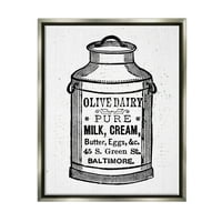 Ступел индустрии маслинови млечни Реколта мляко може графично изкуство блясък сив плаваща рамка платно печат стена изкуство, дизайн от Лил Рю