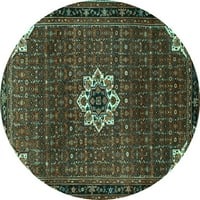 Ahgly Company Machine Wareable Indoor Round Medallion Turquoise Blue Traditional Area Rugs, 5 'Round