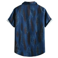 Хавайски ежедневни ризи за мъже извънгабаритни годни етнически копчета за печат с къс ръкав риза блуза дишаща лека модна тройника си синьо l