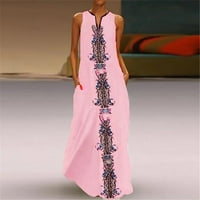 Женски рокли V-образни модни макси флорални макси без ръкави за лятна рокля розово 2xl