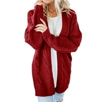Женски зимен твърд цвят дебел плетен топъл пуловер яке