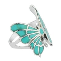 Екзотична грациозна пеперуда Зелена тюркоазена инкюлинг Стерлинг сребърен пръстен-12