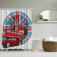 Британски Флаг Река Темза Мост Английски Червен Автобус Изкуство Изглед Печат Душ Завеса