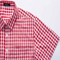Одеерби Мъжка карирана риза ежедневни къс ръкав Вечерен решетка топ блуза червено