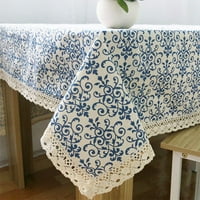 Покритие за маса за покритие с дантелено памучно бельо ретро китайски стил в синьо и бял порцелан за декор за домашен дом