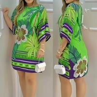 Летни рокли за жени ежедневни дамски дати флорални мини кръгло деколте мини рокля с къс ръкав зелено ШЛ