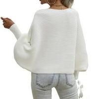 Небрежни обикновени пуловери за шия на лодка с дълъг ръкав бели жени пуловери