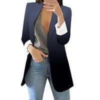 дамски сако Костюми дамски печатни жилетка официален костюм дълъг ръкав ревери бизнес офис яке палто Блуза дамски палта Тъмно синьо ххл
