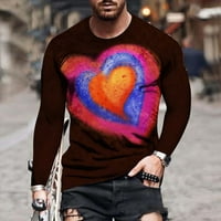 Smihono Clearance Gifts for Men Тениски за мъже омбре цветен градиент 3D цифрова любов сърце печат тънък моден моден модерен екипаж ший с дълъг ръкав улица Мъжки блуза Мъжки свободно време кафяв 16