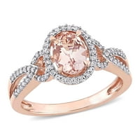 Миабела Женски карат Т. Г. в. овал-шлифован Морганит и карат Т. в. диамант 14кт Розово злато ореол пръстен