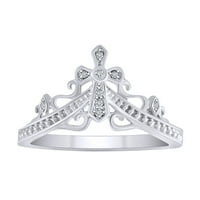 Кръгла форма бяла естествена диамантен кръст Queen Crown Ring в 14K твърд бял златен пръстен размер-6