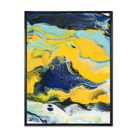 Дизайнарт 'абстрактна мраморна композиция в синьо и жълто и' модерна рамка платно стена арт принт