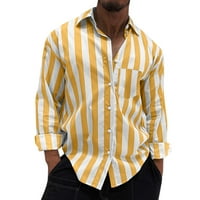 Мъжки ежедневни есенни райета печат риза стойка яка с дълъг ръкав джобна риза блуза мъжки върхове ежедневни ризи за мъже розов размер m