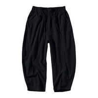 Педорт Мъжки плосък фронт разширяема колан панталон памук бельо панталони с джобове прав крак панталони черно, л