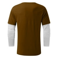 Сърдечна риза мъжки ежедневни солидни пачуърки ръкав тениска блуза с дълъг ръкав кръгли върхове на врата тениска мъжки тениски с дълъг ръкав полиестер, спанде кафяв xxl