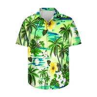 Работна блуза, мъжки 3D хавайски ризи флорални принта с къс ръкав бутон надолу лятна плажна ваканционна ваканция зелени 12
