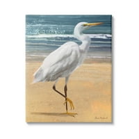 Ступел индустрии бяла чапла птица стои Плаж бреговата линия вълни живопис галерия увити платно печат стена изкуство, дизайн от Даян Нойкирх