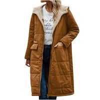 Есен зимни палта за жени, женски зимен небрежен свободен моден джобни върхове с дълъг топло палто