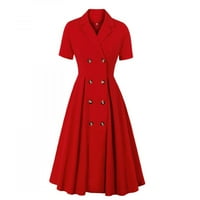 симоид лятна рокля за жени - къс ръкав в-врата Ревера твърди официални облекла Високи води бутон заложби червена рокля