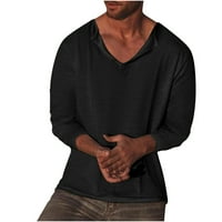 Ризи с дълъг ръкав За Мъже клирънс, мъже ежедневни в-врат Дълъг ръкав пуловер Дишаща риза блуза върхове Черно