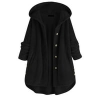 палто за жени Плюс размер жени нередовни Дълъг ръкав бутон джоб качулка палто Дамски Якета Палта Черно + 3хл