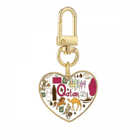 Qatar Love Heart Landscap National Flag Gold Heart Keychain Metal Keyring притежател