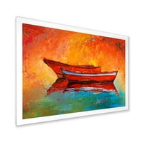 Две Червени Лодки По Време На Залез В Езерото Рамка Живопис Платно Арт Печат