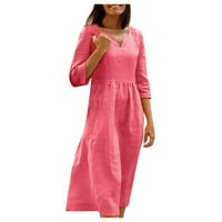 Тинг Мода Дамски летни ежедневни Бохо Плътен цвят хлабав тениска рокля Ръкав в-врата миди рокли розово с