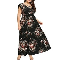 Летни рокли за жени без ръкави флорални сладки глезенни суровини ежедневно рокля с v-образно деколте черна l