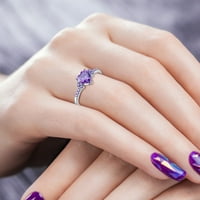 Естествен аметист циркония сребърен пръстен Модна сватбена сърце -форма на пръстени бижута пръстени лилаво 8