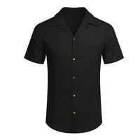 Мъжки върхове просвета под 5 долара, Мъжки солидна риза Модна ежедневна ежедневна риза с копче за ревера горна риза блуза блуза