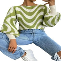 Небрежни раирани пуловери за врата с дълъг ръкав с дълги ръкави