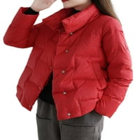 Глонме жени удебелени яке дълъг ръкав палто Плътен цвят Връхни дрехи работа Бутон надолу обикновен еднореден Червен хл