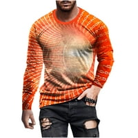 Тениски с дълъг ръкав за мъже мода 3D абстрактна графична хавайска тениска голяма и висока обикновена монтирана екипаж на врата пуловер суичъри върхове оранжеви L