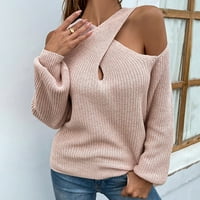 Вивианио ХД пуловери за жени клирънс Плюс размер жени секси мода случайни пръст Дълъг ръкав пуловер кръг врата флаш кирки Розово
