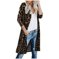 Дами модна ежедневна леопардова печат плетен кардиган яке Женски отворен фронт леопардов кардиган джобове с дълъг ръкав лек пуловер палто намалено и прослеване з?