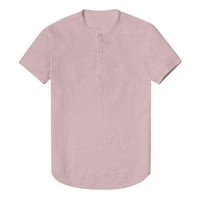 Гувпев мода личност Мъжки памучно бельо Свободно Време риза с къс ръкав Топ Блуза-Розово М