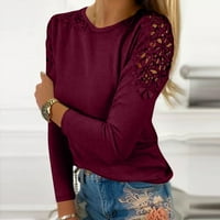 Moocorvic ризи с дълъг ръкав за жени ежедневни твърди кръгла дантелена дантела издълбан от пуловер с дълъг ръкав от плъзгане блуза тениска върхове