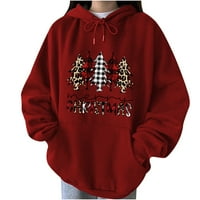 Сладки графични суичъри за жени ежедневни модни отпечатани пуловер O-Neck с дълги ръкави пуловер червен XL