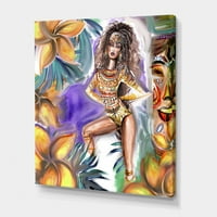Тропически Амазонски Воин Жена Живопис Платно Изкуство Печат