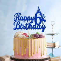 Честит 6 -ти торта за торта за рожден ден, декор за торта за 6 -ти рожден ден, за годината на рождения ден на момчето декорации за рожден ден Син блясък